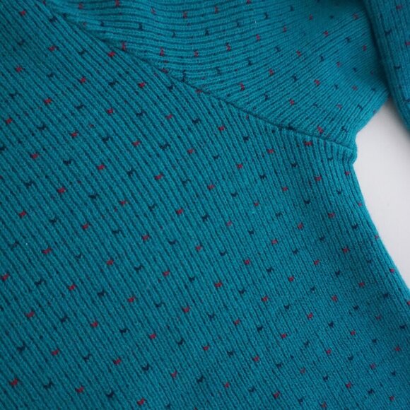 Vintage '90S Ingo Teal Green 100% Wool Eclectic Grandpa V-Neck  Sweater Medium - Picture 8 of 10